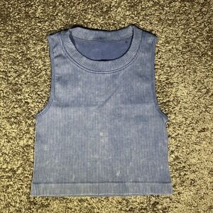 OQQ Ribbed Seamless Tank Top Blue Acid Wash‎ New Size S